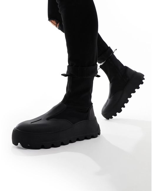 Bottines souples en néoprène avec fermeture éclair et semelle chunky ASOS pour homme en coloris Black
