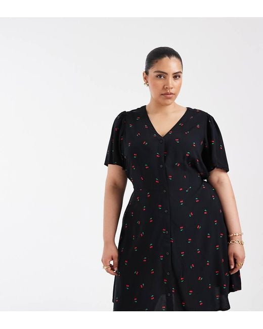 Vero Moda Black Button Through Mini Skater Dress With Cherry Print