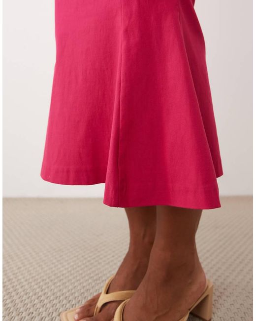 Vesper Pink Petite Bengaline Sleeveless Square Neck Fishtail Midi Dress