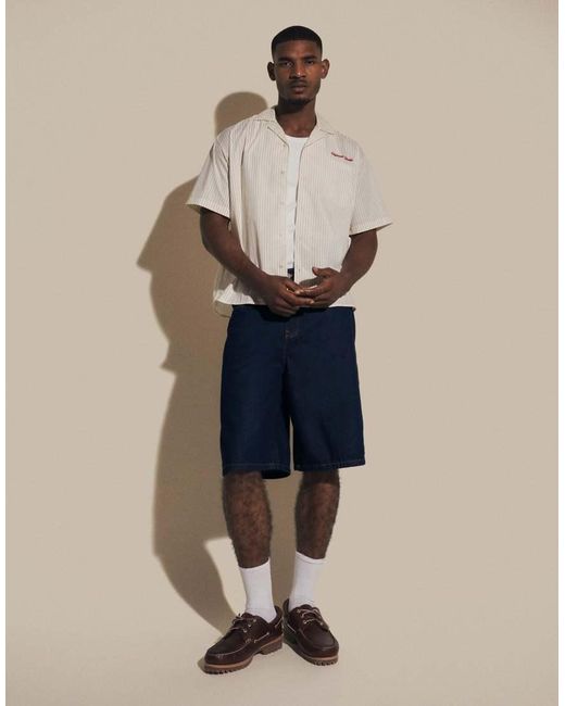 Jack & Jones Natural Short Sleeve Stripe Poplin Shirt With Embroidery for men