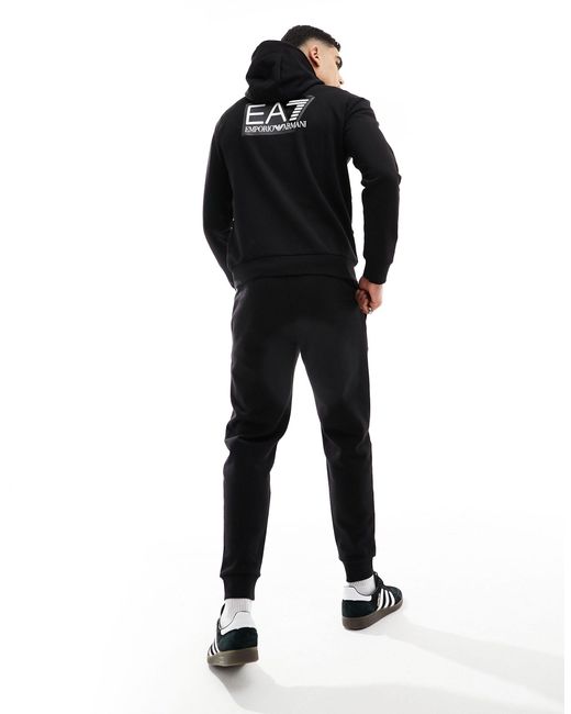 EA7 Black Armani Front & Back Logo Sweat Full Zip Hoodie And jogger Tracksuit for men