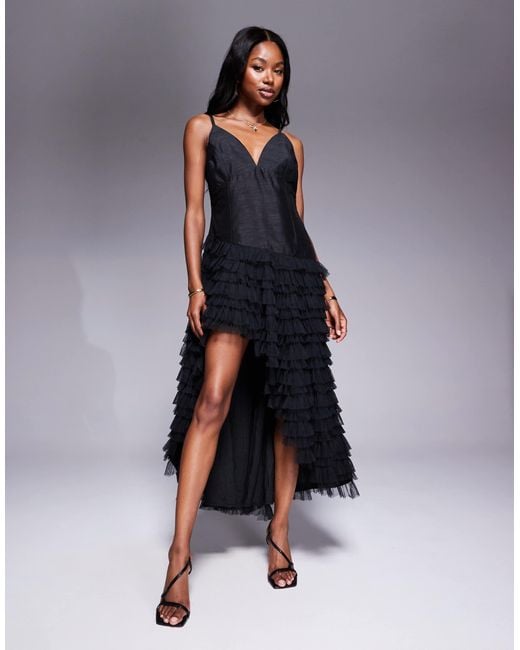 River Island Blue Tulle Ruffle Midi Dress