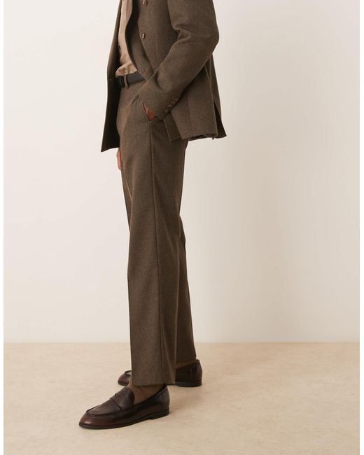 ASOS Natural Straight Leg Herringbone Suit Trousers for men