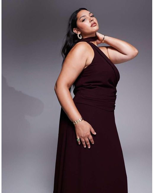 Tfnc Plus Purple One Shoulder Scarf Neck Maxi Dress