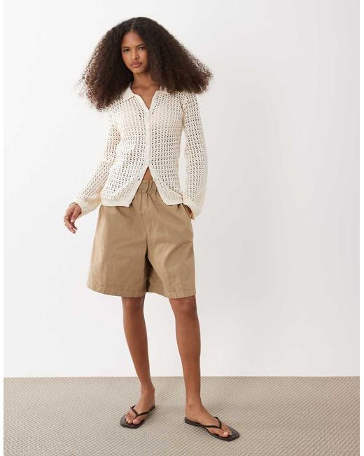 Brave Soul Brown Long Sleeve Crochet Knit Cardigan