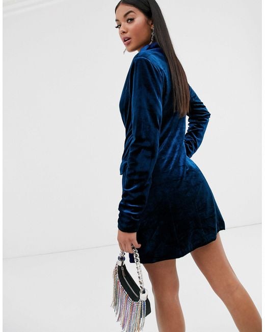 Missguided Navy Velvet Double Breasted Blazer Dress in Blue Lyst UK
