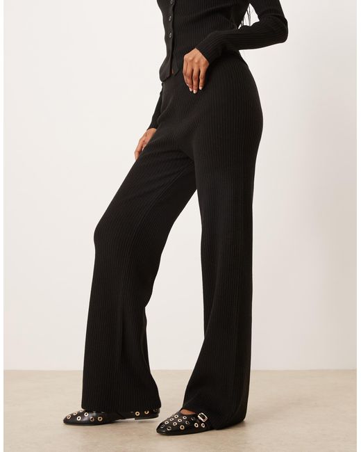 ASOS Black Co-Ord Knitted Wide Leg Rib Trousers