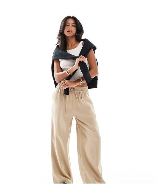 Miss Selfridge Zachte Broek Met Wijde Pijpen En Trekkoord in het Natural