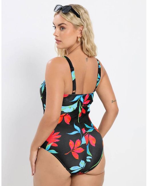 Yours Clothing Blue Floral Strap Detail Swimsuit
