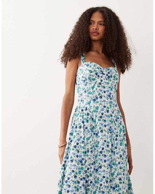 Abercrombie & Fitch Blue Corset Detail Maxi Dress With Bulit