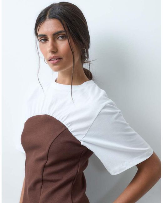 ASOS Brown Short Sleeve With Contrast Bandeau Top