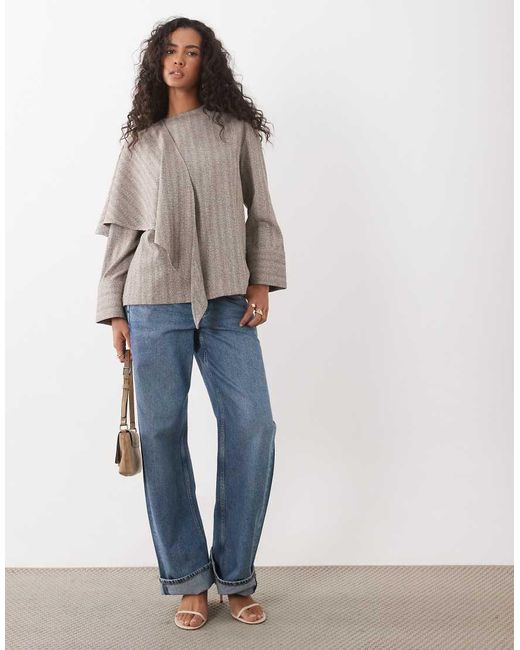 Pretty Lavish Natural Draped Long Sleeve Jumper