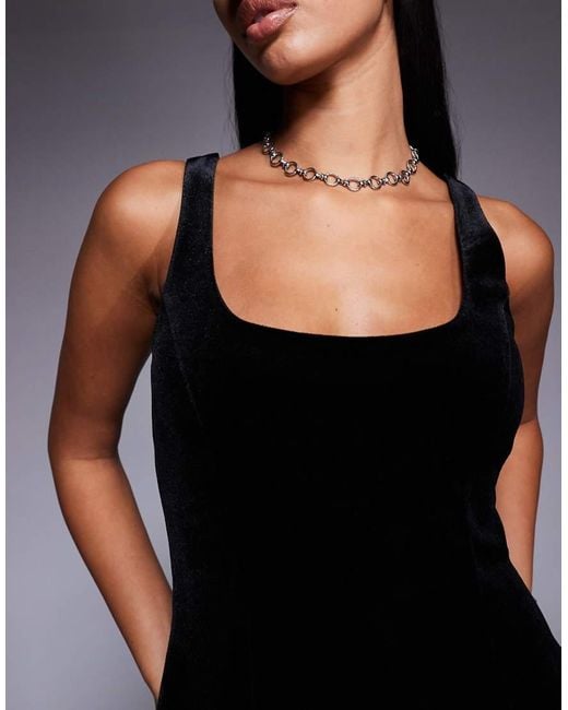 New Look Black Velvet Fit And Flare Mini Dress