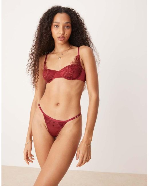 KAT THE LABEL Red Dylan Satin Lace Underwire Bra