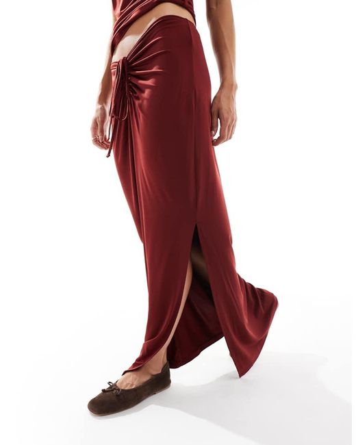 Vero Moda Red Slinky Ruched Front Maxi Skirt Co-ord