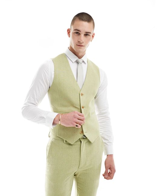 ASOS Green Wedding Skinny Wool Mix Suit Waistcoat for men