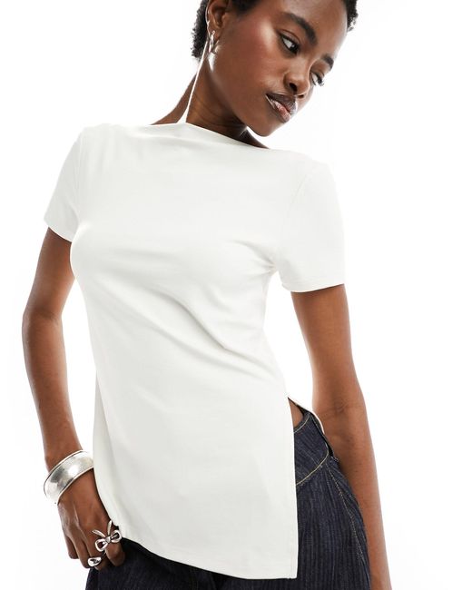 ONLY White Cap Sleeve Longline Tee With Side Split