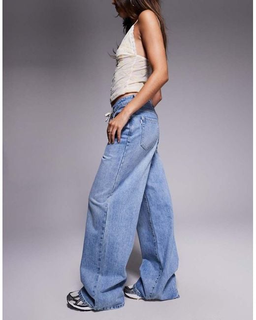 Princess Polly Blue Mellowed Out Slouchy Ribbon Tie Wide Leg Jeans