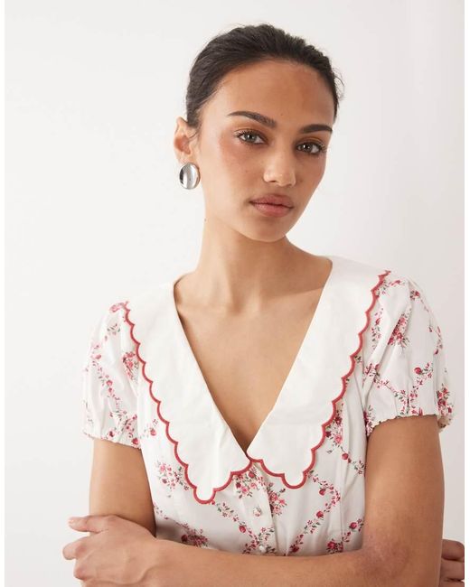Abercrombie & Fitch White Collared Puff Sleeve Mini Dress