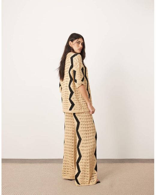 ARRANGE Gebreide Broek Met Wijde Pijpen En Zigzagmotief in het Natural