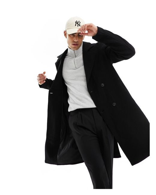 Only & Sons Black Oversized Wool Mix Overcoat for men