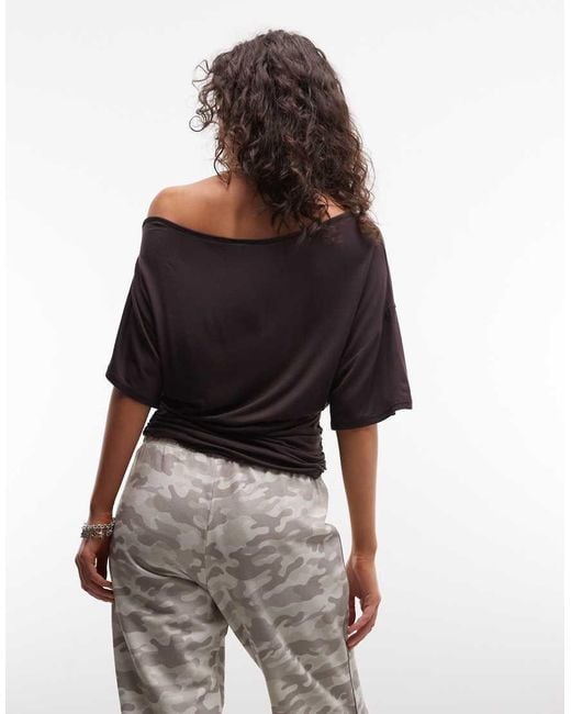 Collusion Brown Off Shoulder Drapey Top