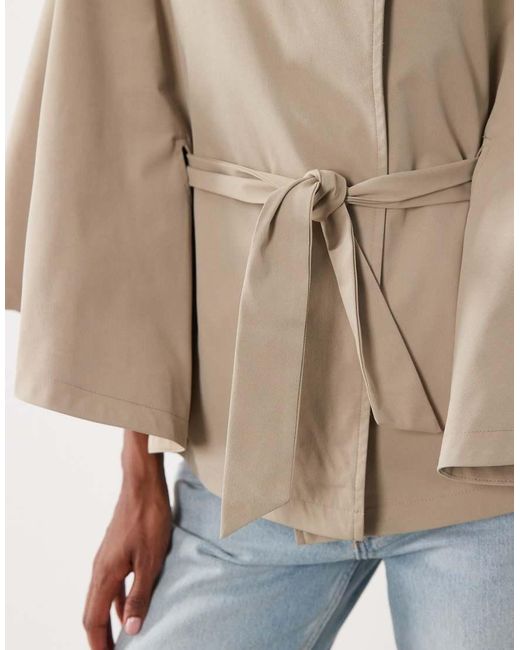 Threadbare Natural Short Cape Trench Jacket With Funnel Neck And Belt