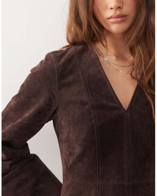 Reclaimed Vintage Brown Real Suede Mini Tailored Dress With Cinched Waist
