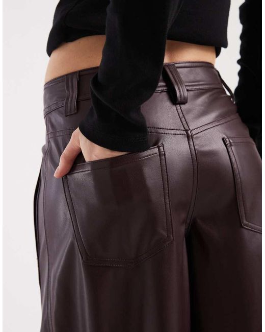 ASOS Black Petite Faux Leather Barrel Leg Trousers With Seam Detail