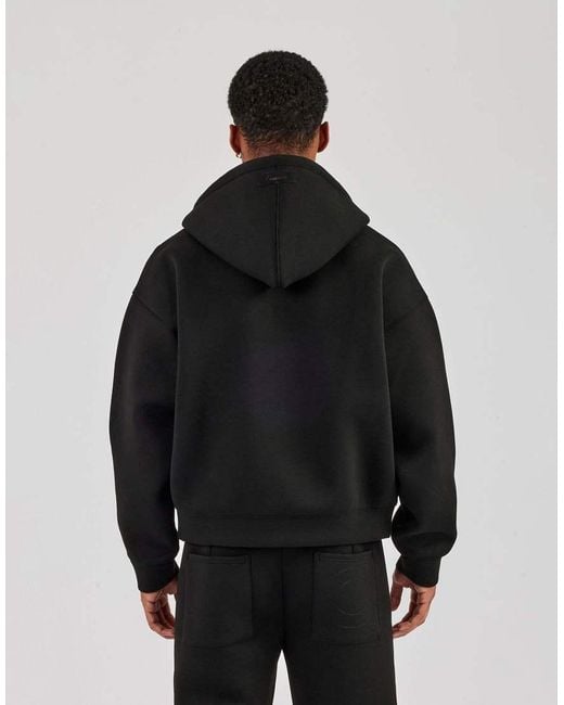 CERNUCCI Black Double Knit Zip Through Boxy Hoodie for men