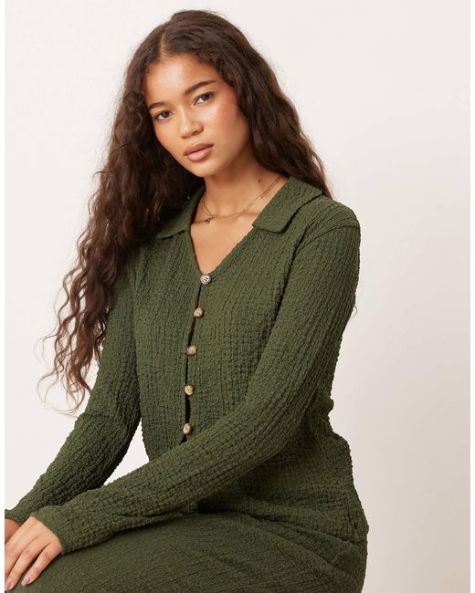 ASOS Green Textured Button Front Long Sleeve Top Co-Ord