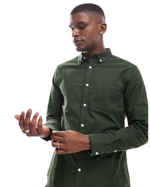 ASOS Green Slim Stretch Oxford Shirt for men