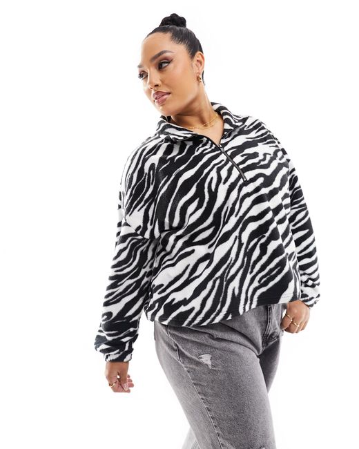 Noisy May Multicolor – fleece-pullover mit zebramuster und kurzem reißverschluss
