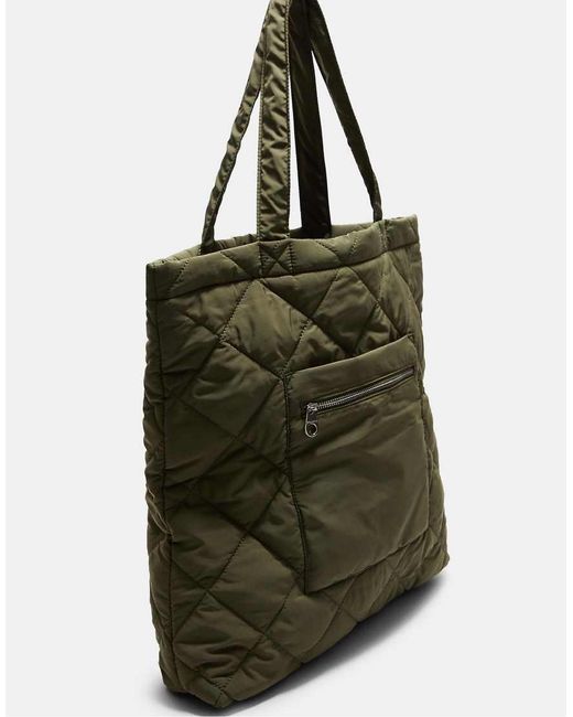 Borsa Shopper Imbottita Double-Face Color Kaki di Stradivarius in Green