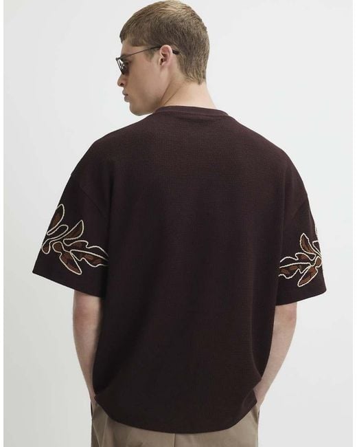 River Island Brown Oversized Fit Roping Floral T-Shirt for men