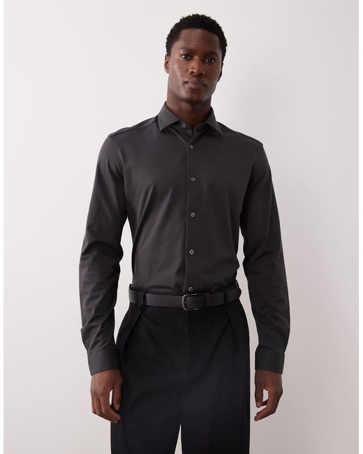 Mango Black Slim Fit Crease Resistant Cotton Mix Shirt for men
