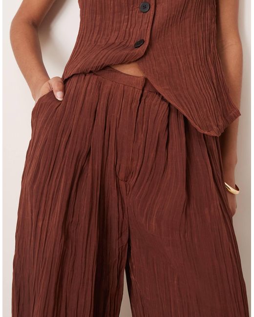 ASOS Red Sheer Crinkle Satin Wide Leg Pants