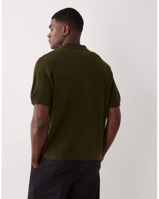 ASOS Green Relaxed Knitted Waffle Button Through for men