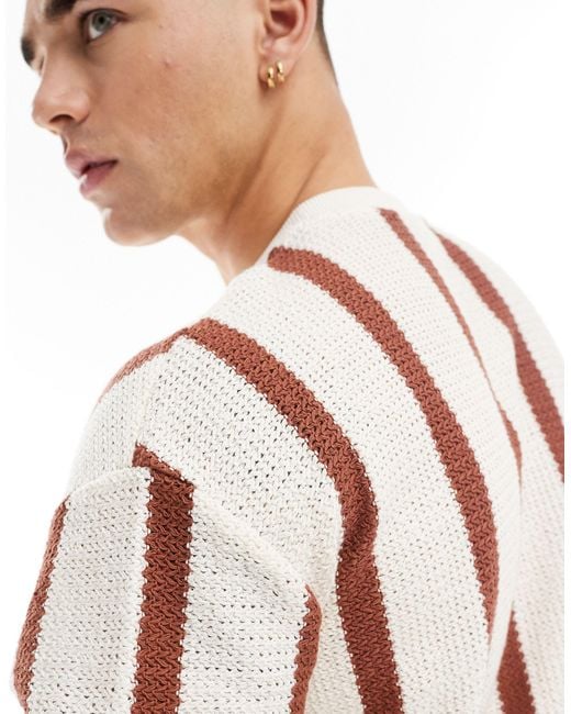 Bershka Pink Crochet Stripe T-shirt for men
