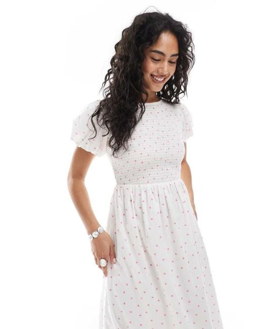 New Look White Shirred Cross Back Midi Dress