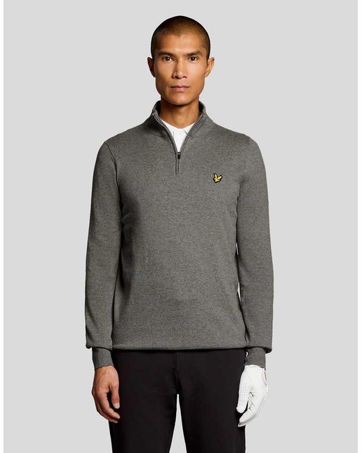 Lyle & Scott Gray Mid Knits Golf Quarter Zip Jumper for men
