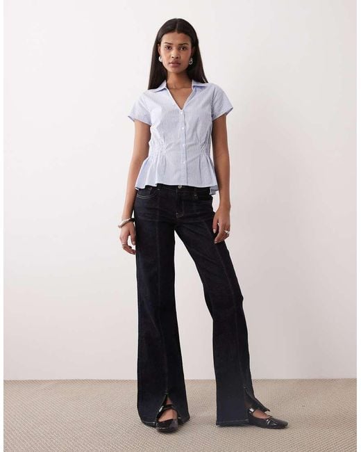 Gina Tricot White Cotton Rich Cinched Waist Crinkle Blouse