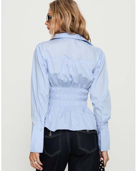 Princess Polly Blue As You Are Shirred Waist Button Up Shirt