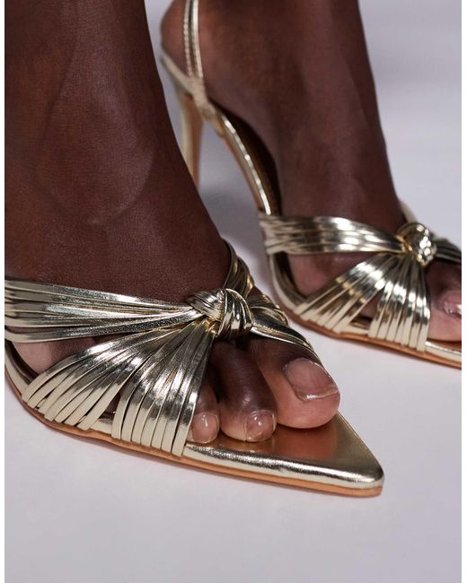 Public Desire Metallic Yonah Heeled Sandals With Knot Detail