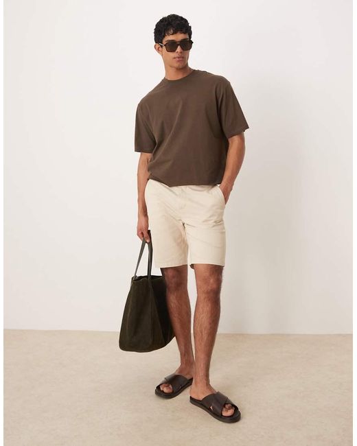 Pantalones Cortos Chinos Beis Claro De Mezcla De Lino De -Neutro Mango de hombre de color Natural