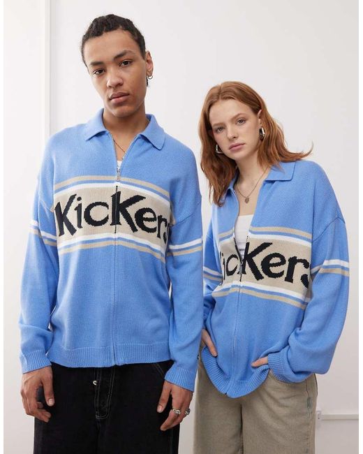 Kickers Blue Unisex Zip Up Oversized Knit Cardigan