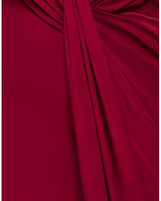Goddiva Red Cowl Plunge Draped Mermaid Maxi Dress