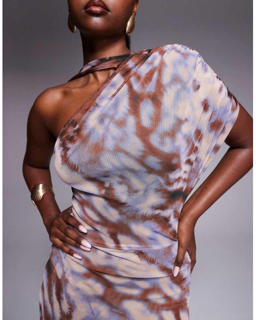 ASOS Purple Shoulder Pad Detail One Shoulder Maxi Dress With Neck Sash