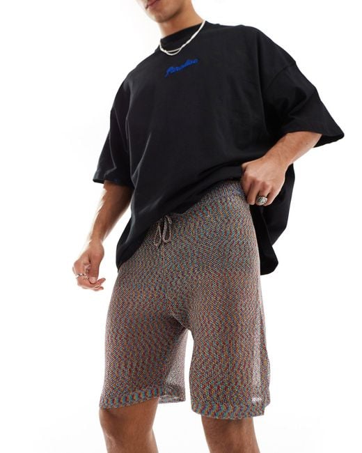 ASOS – gestrickte shorts aus em metallic-netzstoff in Multicolor für Herren