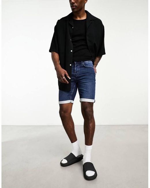 Only & Sons Black Jog Denim Shorts for men